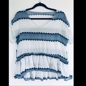 SHEIN Blue & White Peplum Style Blouse